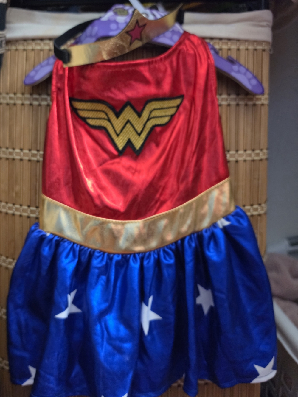 Wonder Woman Girls' Red & Blue Superhero Costume Dress with Gold Tiara